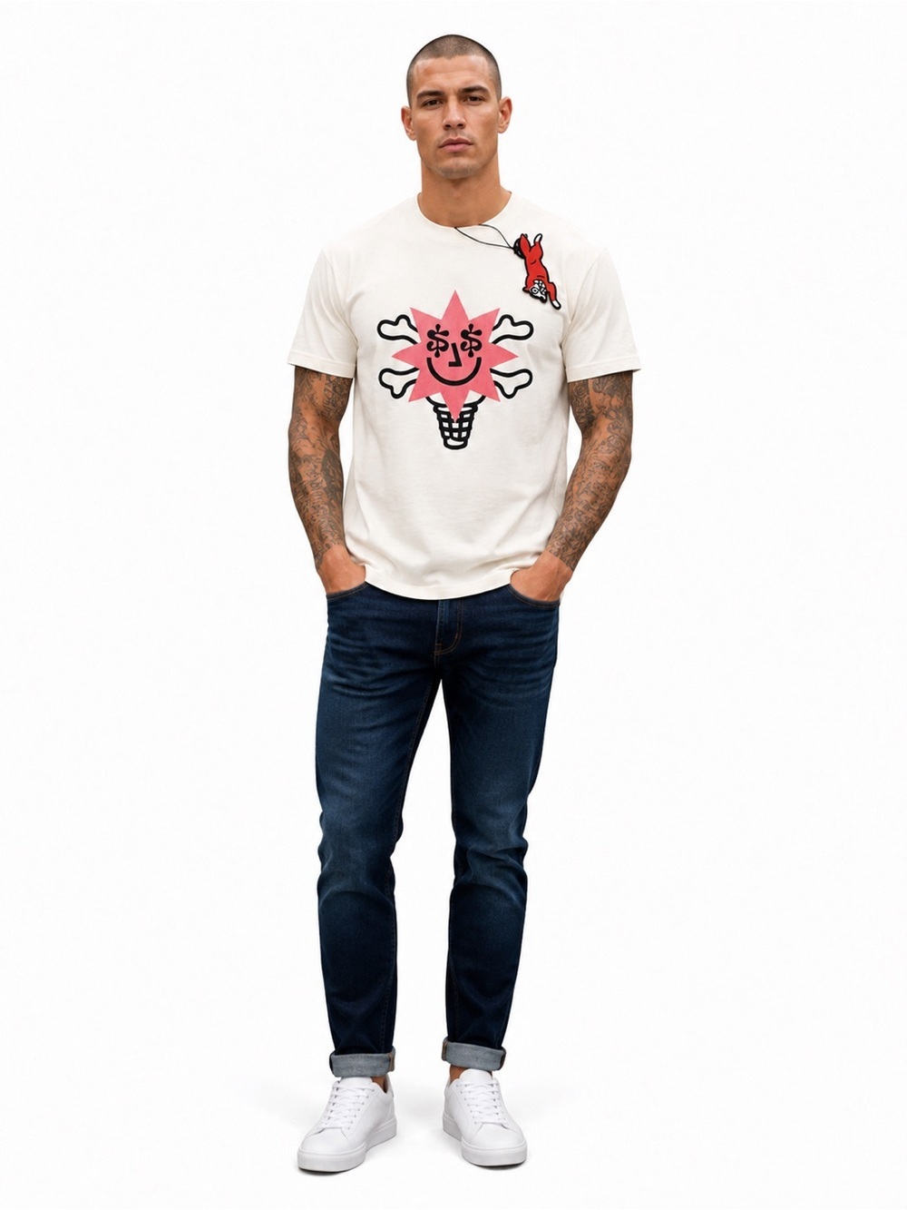 Billionaire Boys Club Cream Tee with Pink Star Graphic